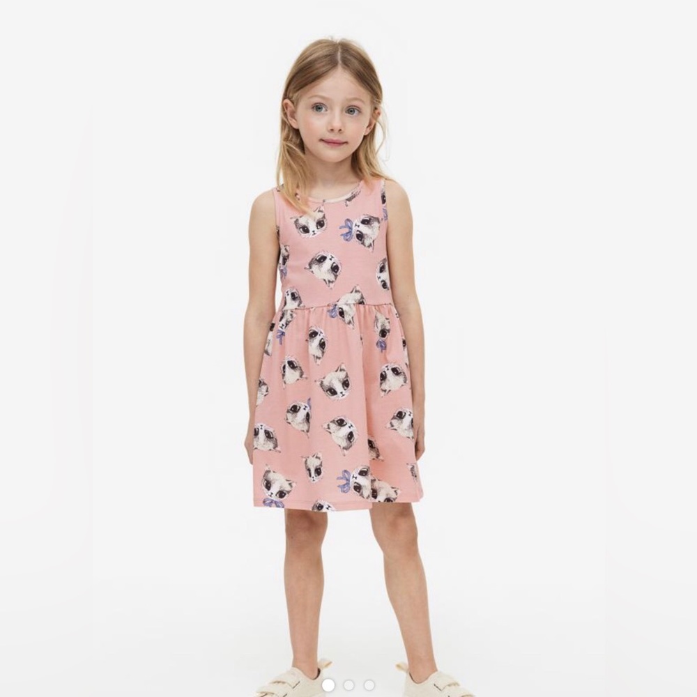 H&M Light pink/kittens Patterned Cotton Dress